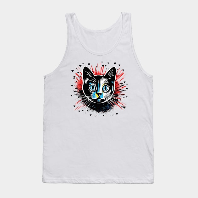 expressionist black cat design for cat owner gift Tank Top by Czajnikolandia